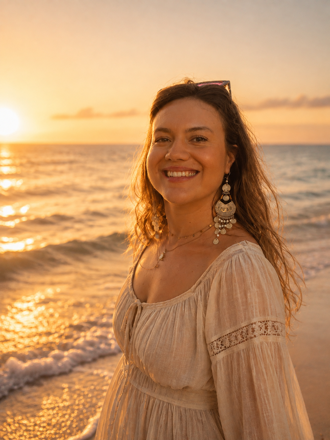 Naianna Robertsson at golden hour on the coast in Ericeira