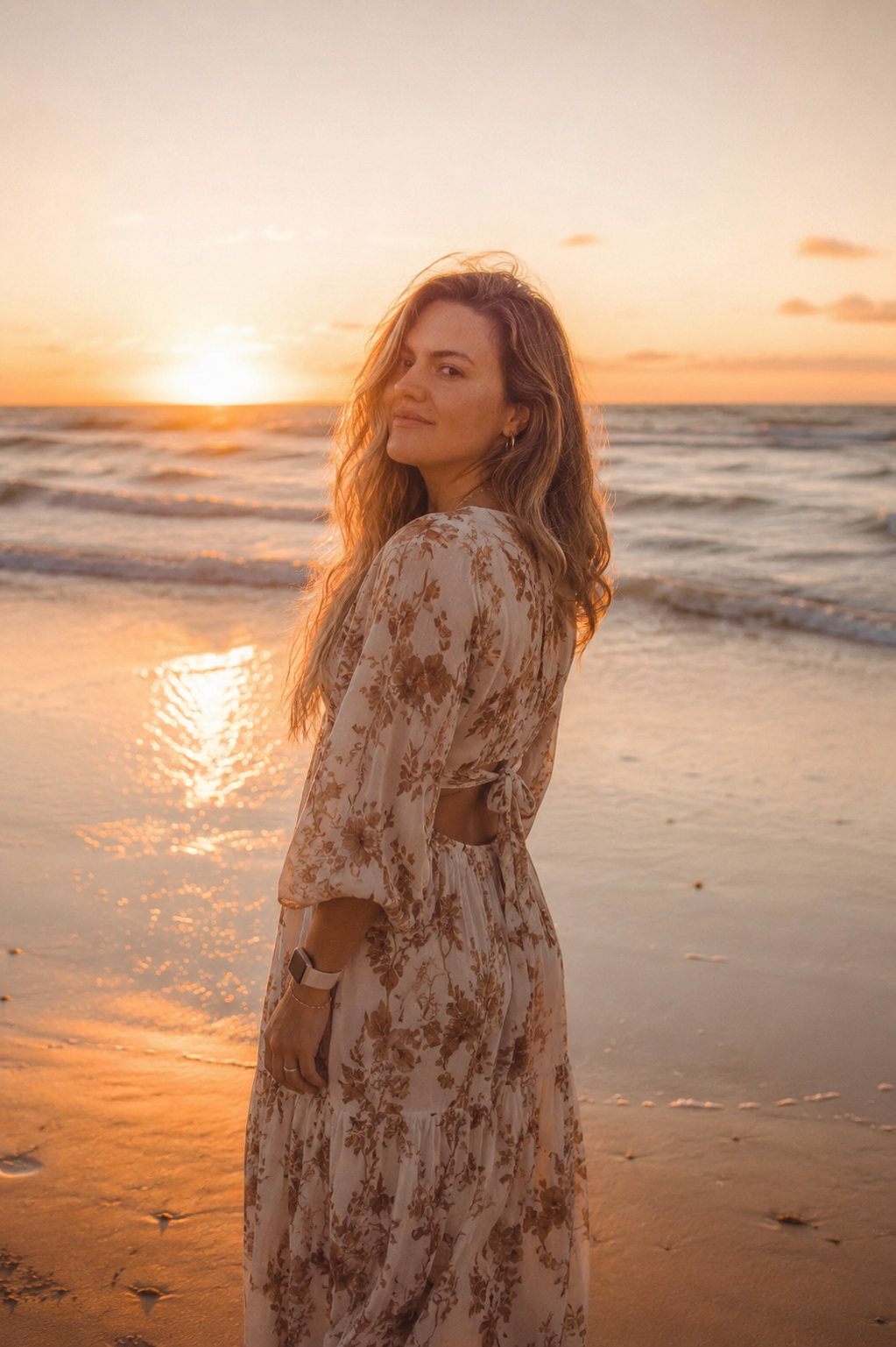 Naianna at sunset on a quiet beach in Portugal